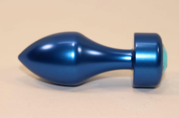 Синяя анальная пробка с голубым кристаллом - 7,8 см. - металл