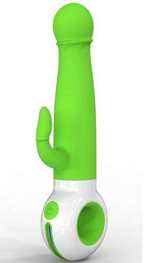 Зелено-белый вибратор O-zone с отростком для массажа клитора
