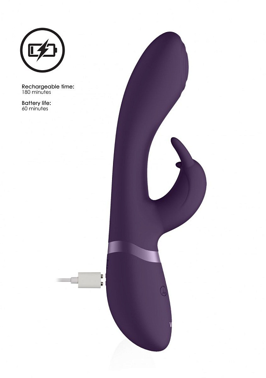 Фиолетовый вибромассажер-кролик Cato - 21,5 см. - силикон