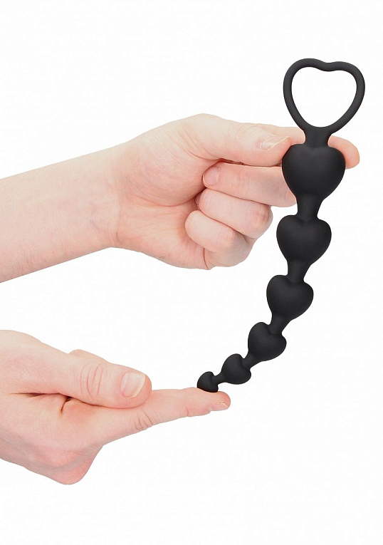 Черная анальная елочка Anal Heart Beads - 18,5 см. Shots Media BV