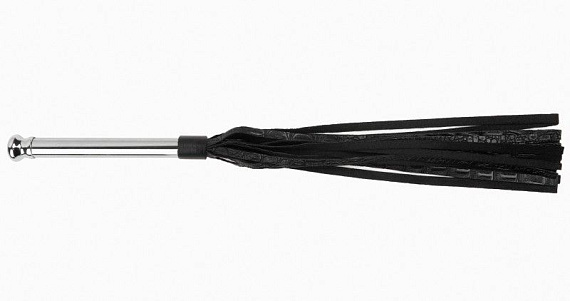 Черная многохвостая плеть с металлической ручкой - 44 см. - натуральная кожа, металл