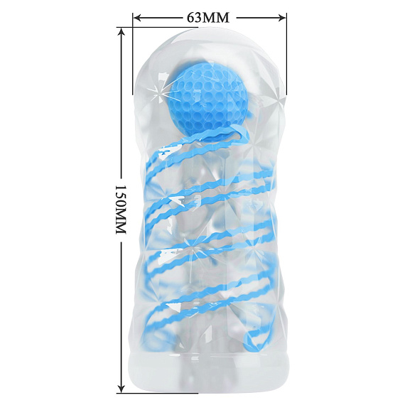 Прозрачный эластичный мастурбатор с голубым шариком от Intimcat