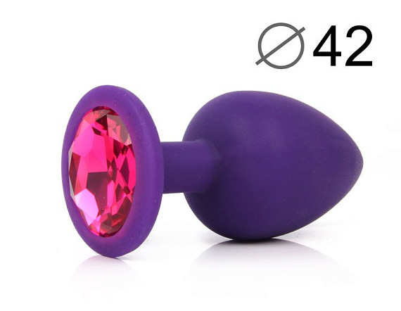 Фиолетовая анальная пробка с малиновым кристаллом - 9,5 см. - силикон