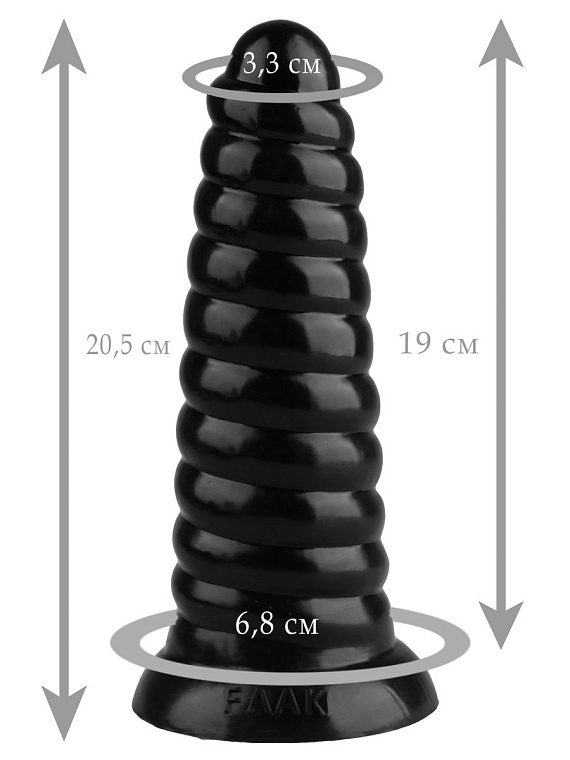 Черная рельефная анальная втулка - 20,5 см. - эластомер (полиэтилен гель)