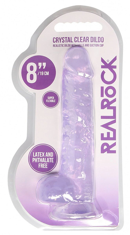 Фиолетовый фаллоимитатор Realrock Crystal Clear 8 inch - 21 см. Shots Media BV