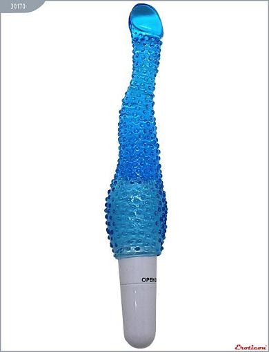 Синий гелевый анальный вибратор с пупырышками - 22 см.