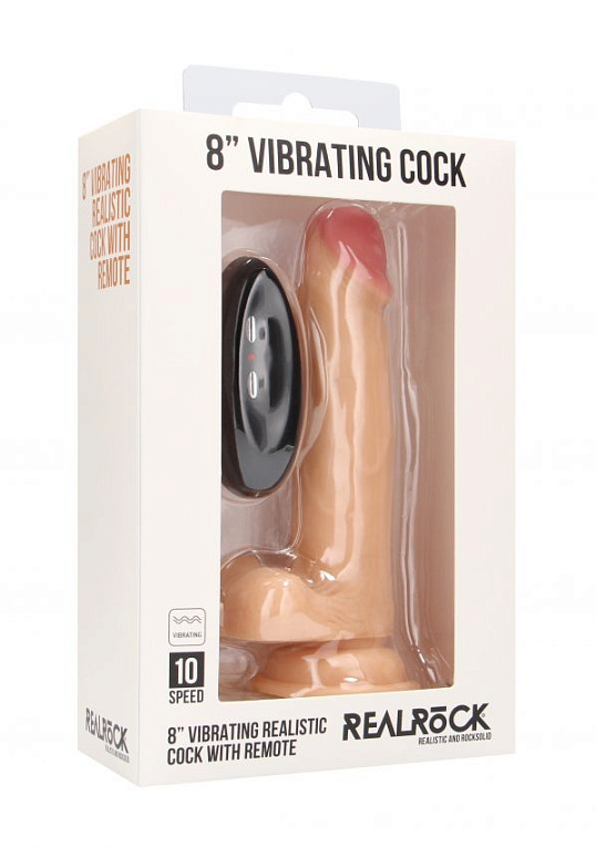 Телесный вибратор-реалистик Vibrating Realistic Cock 8  With Scrotum - 20 см. - термопластичная резина (TPR)