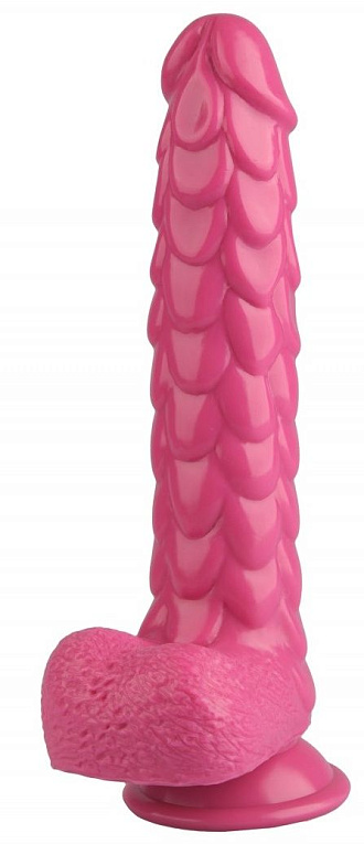 Розовый реалистичный фаллоимитатор с чешуйками на присоске - 24 см. от Intimcat