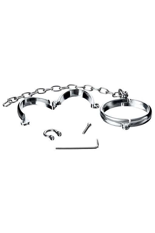 Серебристые металлические наручники с цепочкой Metal - размер L - металл