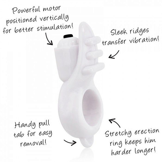 Белое кольцо на пенис с клиторальным стимулятором ORBIT - фото 5