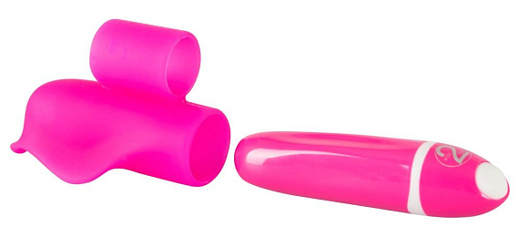 Розовая насадка на палец с вибрацией Little Dolphin - анодированный пластик, силикон