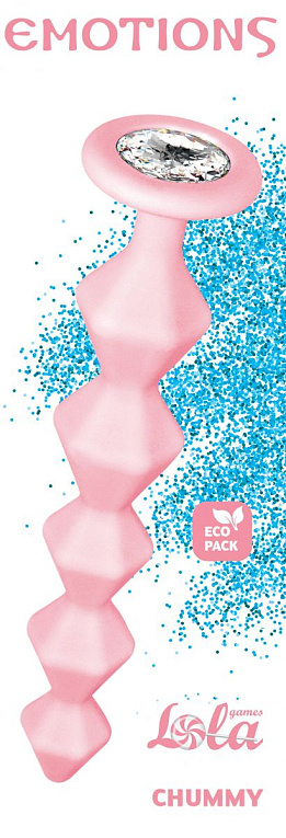 Розовая анальная цепочка с кристаллом Chummy - 16 см. - силикон