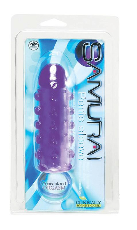 Закрытая фиолетовая насадка с пупырышками SAMURAI PENIS SLEEVE PURPLE - 14,5 см. - Термопластичная резина (TPR)