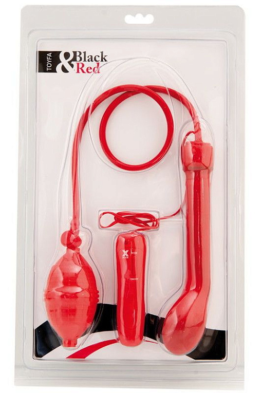 Анальный вибратор красного цвета с грушей - 20 см. - поливинилхлорид (ПВХ, PVC)