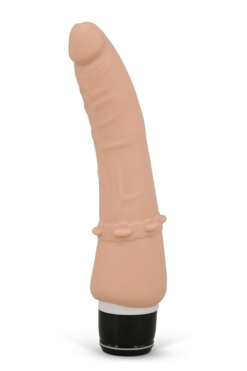 Телесный вибромассажёр с юбочкой шипов Classic Smooth Vibrator Nude - 16,5 см.