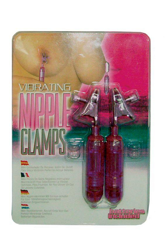 Фиолетовые виброклипсы для груди VIBRATING NIPPLE CLAMPS - акрил