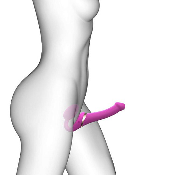 Ярко-розовый безремневой страпон Multi Orgasm Size S с клиторальной стимуляцией - фото 5
