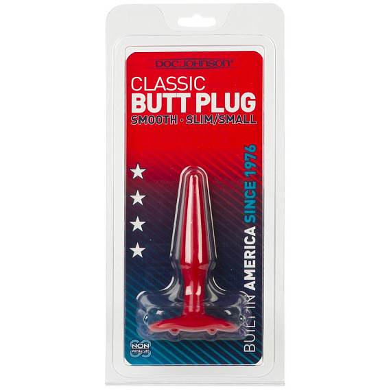Красная тонкая анальная пробка Butt Plugs Smooth Classic Slim/Small - 10,5 см. - поливинилхлорид (ПВХ, PVC)