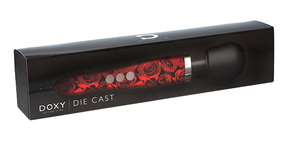 Красно-черный жезловый вибратор Doxy Die Cast с розами Doxy