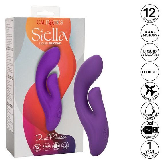Фиолетовый вибратор-кролик Stella Liquid Silicone Dual Pleaser - 17,25 см. - фото 5