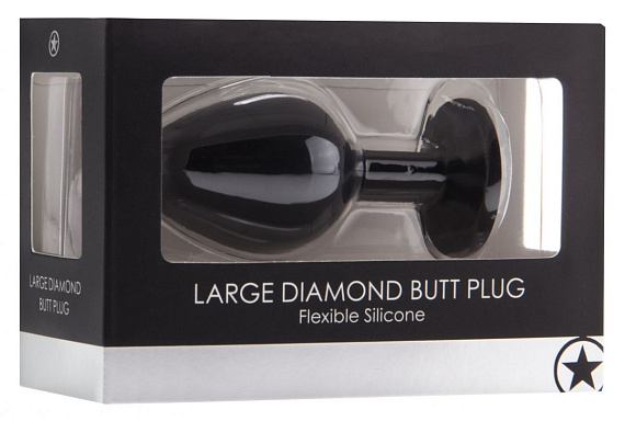 Черная анальная пробка с прозрачным кристаллом Diamond Butt Plug - 8 см. - силикон