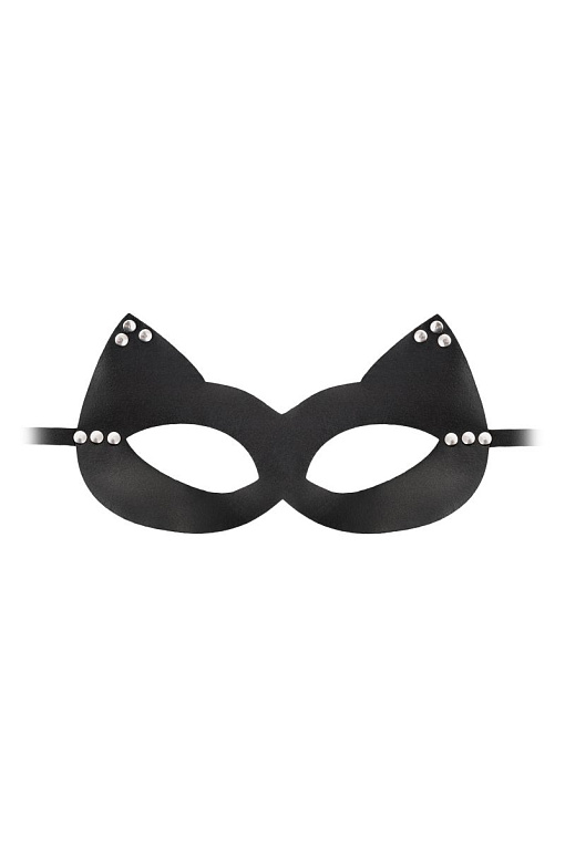 Пикантная черная маска  Кошка  с заклепками - натуральная кожа, металл