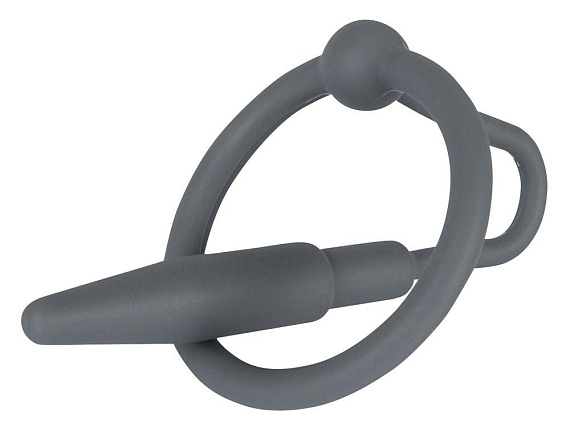 Серый уретральный плаг с силиконовым кольцом под головку Penis Plug - силикон