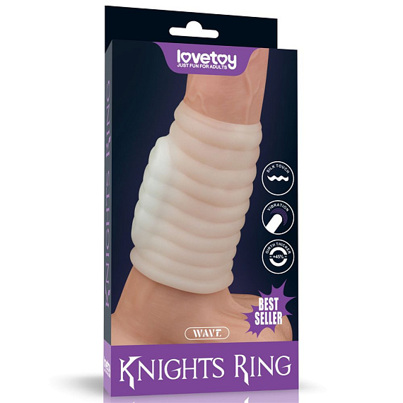Белая вибронасадка на пенис Knights Ring с ребрышками Lovetoy