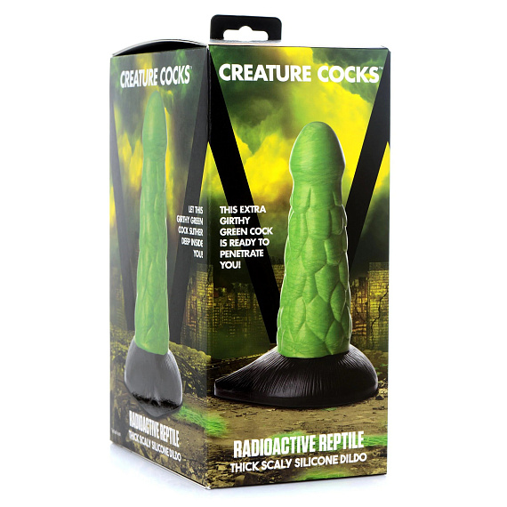 Зеленый фантазийный фаллоимитатор Reptile Thick Scaly Silicone Dildo - 19,1 см. XR Brands