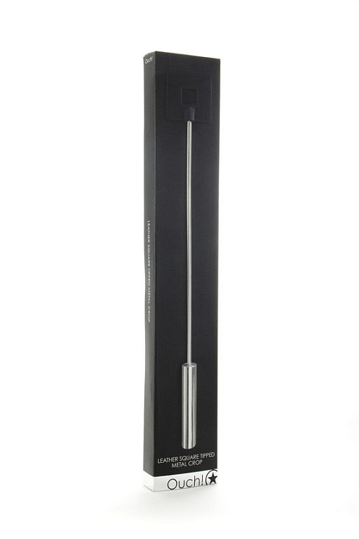 Чёрная шлёпалка Leather Square Tiped Crop с наконечником-квадратом - 56 см. - металл, натуральная кожа