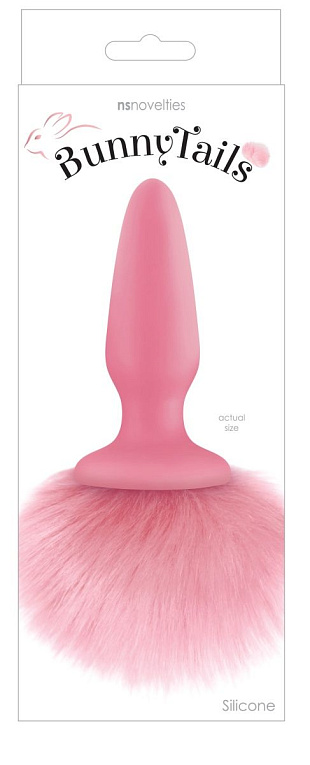 Розовая анальная пробка с коротким розовым хвостиком Bunny Tails - силикон