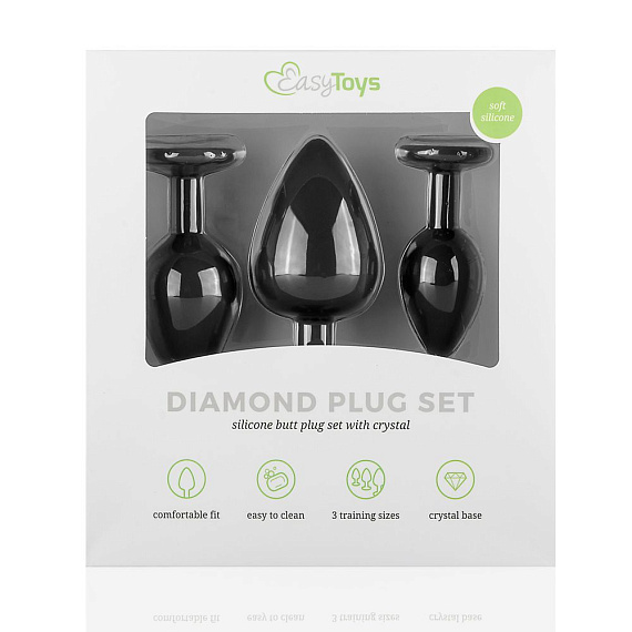 Набор из 3 черных анальных пробок со стразами Diamond Plug Set - фото 6