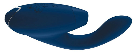 Синий стимулятор Womanizer DUO с вагинальным отростком - силикон