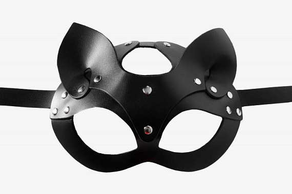 Черная кожаная маска  Кошка  с ушками от Intimcat