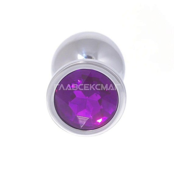 Серебристая анальная пробка с фиолетовым кристаллом - 8,2 см. Главсексмаг