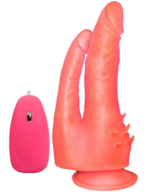 Розовый анально-вагинальный вибромассажёр с проводным пультом - 17 см. - поливинилхлорид (ПВХ, PVC)