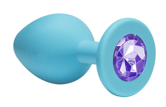 Малая голубая анальная пробка Emotions Cutie Small с фиолетовым кристаллом - 7,5 см. - силикон