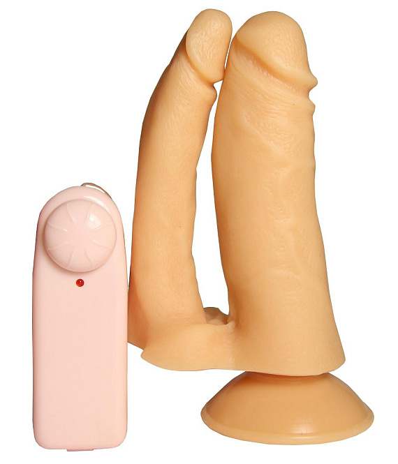 Двойной анально-вагинальный вибратор с присоской - 14 см. от Intimcat