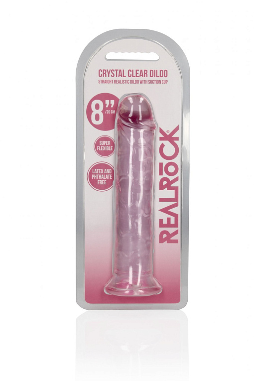Розовый фаллоимитатор Crystal Clear на присоске - 22 см. - термопластичный эластомер (TPE)