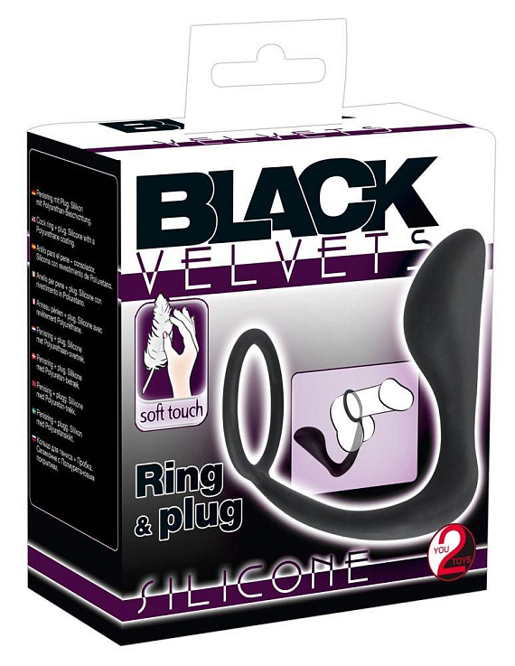 Чёрное эрекционное кольцо с анальной пробкой Black Velvets Ring   Plug - фото 5