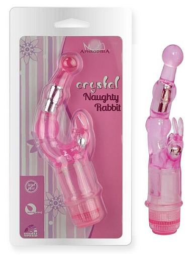 Розовый вибростимулятор Crystal Naughty Rabbit - 20 см.