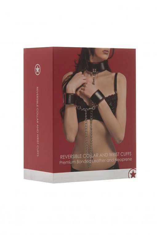 Чёрно-красный двусторонний ошейник с наручниками Reversible Collar and Wrist Cuffs - фото 5