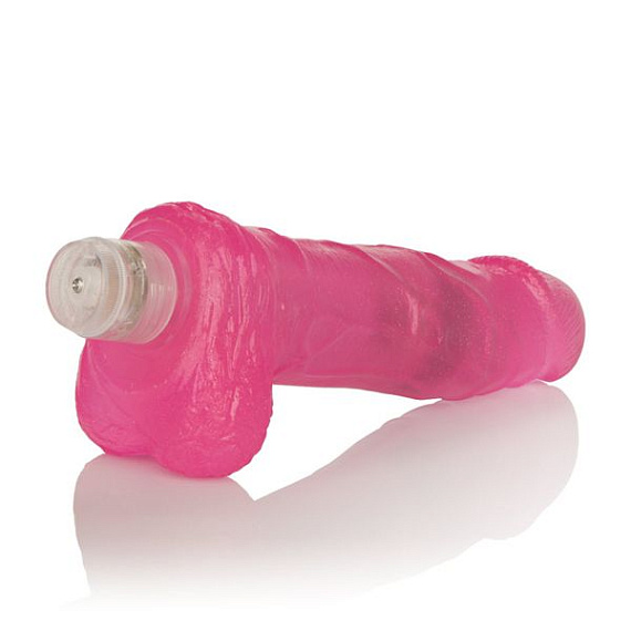 Розовый вибратор с мошонкой Glitter Gels Vibrating Dong with Balls - 15 см. - фото 5