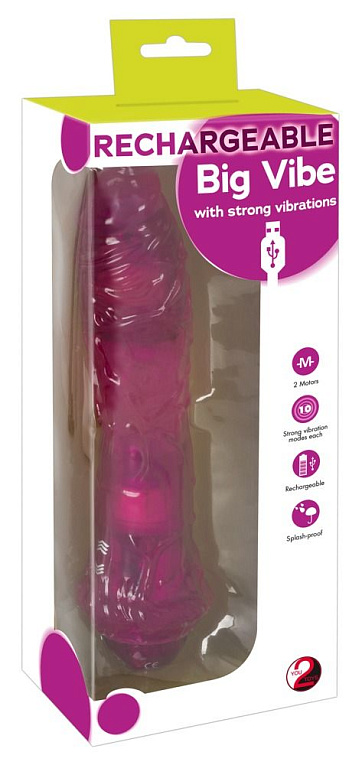 Розовый вибромассажер Rechargeable Big Vibe - 25,5 см. - поливинилхлорид (ПВХ, PVC)