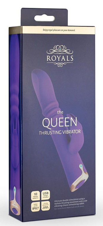 Фиолетовый вибратор-кролик The Queen Thrusting Vibrator - 29 см. - силикон
