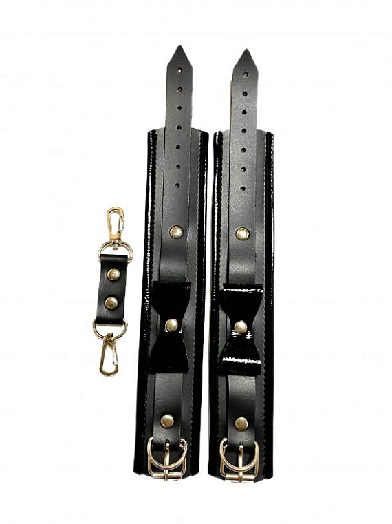 Черные наручники с бантиками из эко-кожи от Intimcat