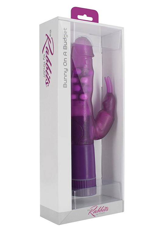 Фиолетовый вибратор Bunny On A Budget с клиторальным зайчиком и вращением ствола - 25 см. - термопластичная резина (TPR)