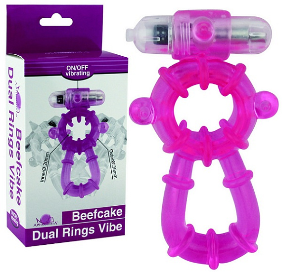 Розовое эрекционное виброкольцо Beefcake Dual Rings Vibe