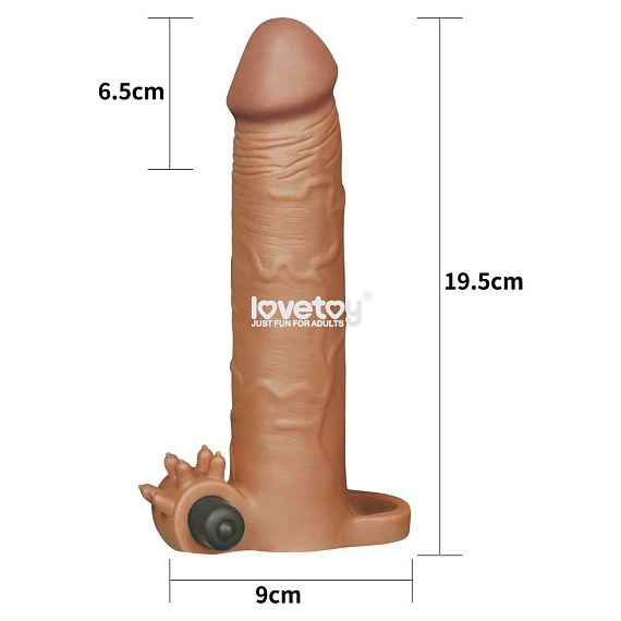 Коричневая вибронасадка-удлинитель на пенис Add 3 Pleasure X Tender Vibrating Penis Sleeve - 19,5 см. - термопластичный эластомер (TPE)