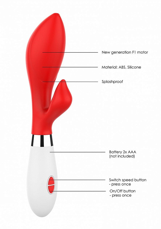 Красный вибратор-кролик Achelois - 21,8 см. - силикон